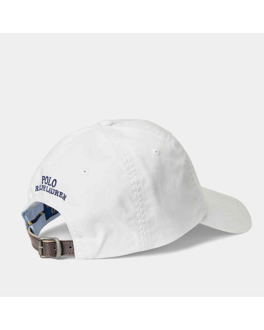 Ralph Lauren witte pet met gekleurd polospelerslogo, productfoto achteraanzicht