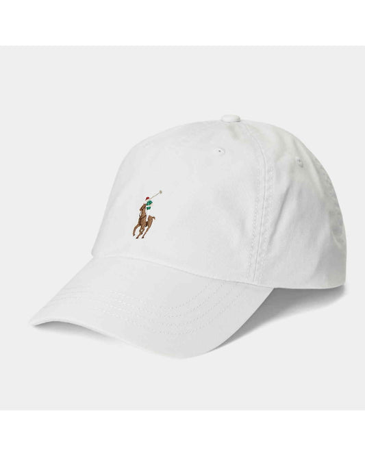 Ralph Lauren witte pet met gekleurd polospelerslogo, productfoto vooraanzicht