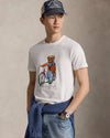 Ralph Lauren wit T-shirt met Polo Bear en fietsprint, gedragen vooraanzicht