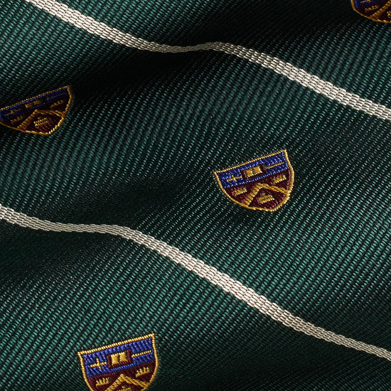 Ralph Lauren donkergroene das met strepen en emblemen, detail streep en embleem