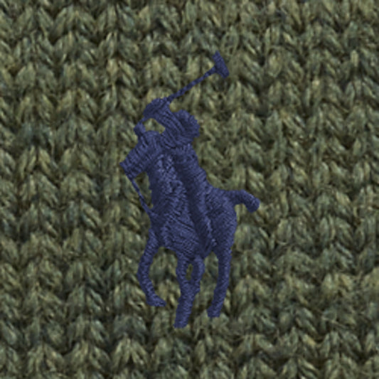 Ralph Lauren olijfgroene gebreide muts, detail logo en breisel