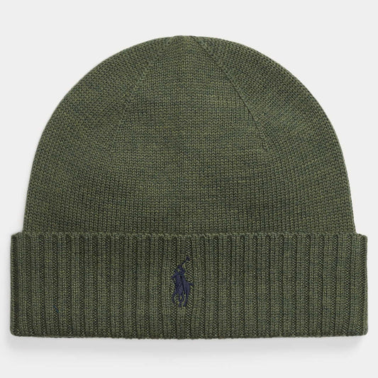 Ralph Lauren olijfgroene gebreide muts, productfoto vooraanzicht