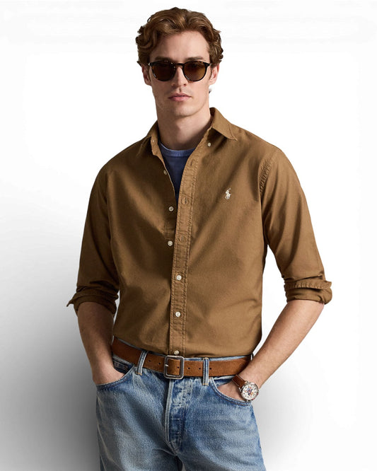 Custom fit garment dyed oxford Brown