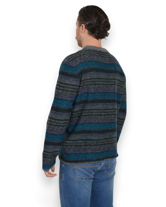 Roberto Collina Baby Alpaca Jacquard Crewneck Grey Green Blue, achteraanzicht