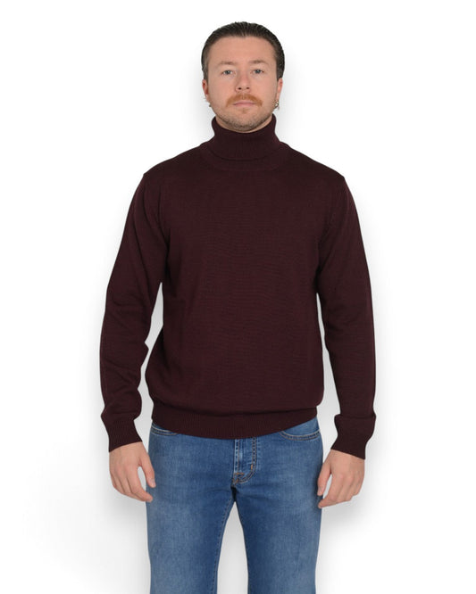 Roberto Collina merino turtleneck Aubergine vooraanzicht