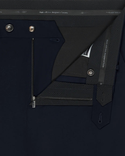 RRD Surflex donkerblauwe broek, detail van geopende tailleband en binnenzijde