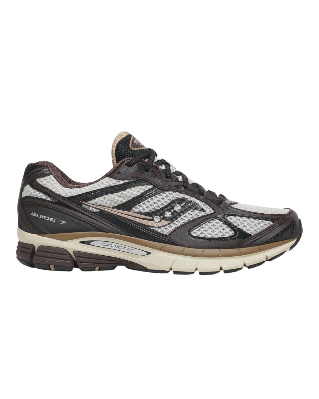 Saucony ProGrid Guide 7 Quartz Torte bruine unisex sneaker zijaanzicht bij Checkpoint Mol