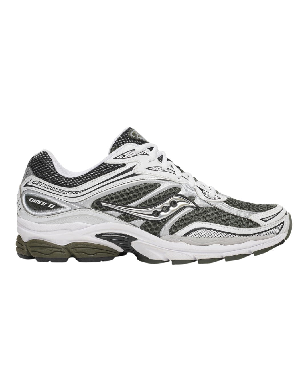 Saucony ProGrid Omni 9 Fatigue groene unisex sneaker zijaanzicht bij Checkpoint Mol