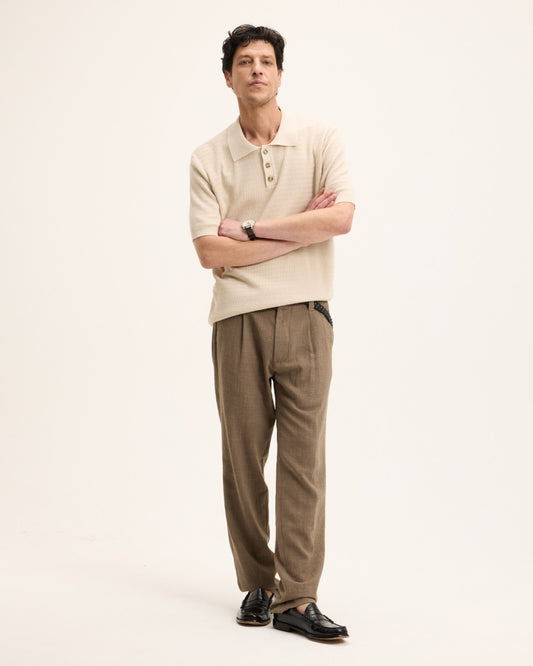 Sand PStructure Structured Knitted Polo