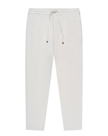 The GoodPeople Bob licht zandkleurige broek met trekkoord, van voren