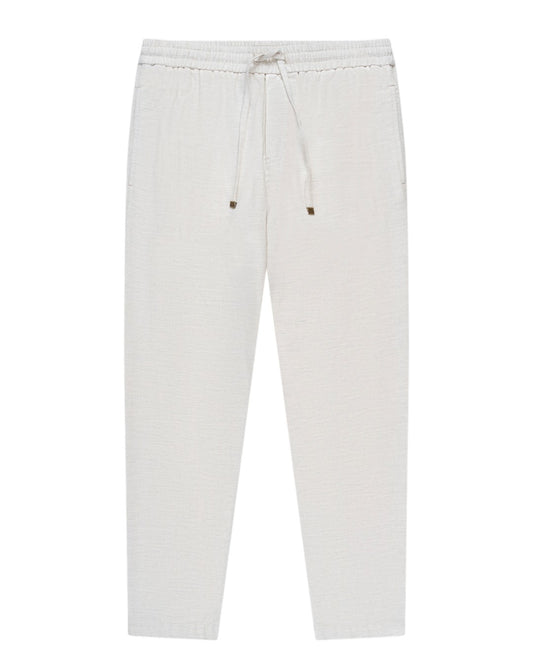 The GoodPeople Bob licht zandkleurige broek met trekkoord, van voren