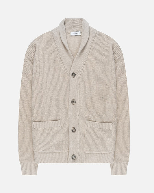 The GoodPeople Kardigan beige gemeleerd vest met sjaalkraag, van voren