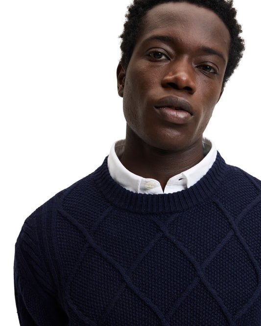 The GoodPeople KPattern Wool Blend Pullover Navy - beeld 2