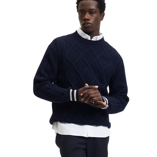 The GoodPeople KPattern Wool Blend Pullover Navy - beeld 3