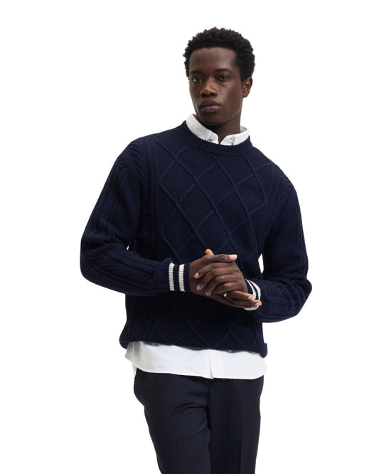 The GoodPeople KPattern Wool Blend Pullover Navy - beeld 3