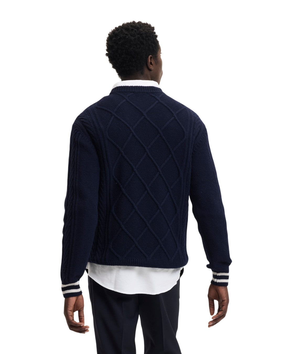 The GoodPeople KPattern Wool Blend Pullover Navy - beeld 4