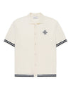 The GoodPeople Pshirt offwhite gebreid hemd met donkere bies, van voren
