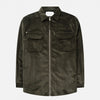 The GoodPeople Sap donkergroen ribfluwelen overshirt met rits, van voren