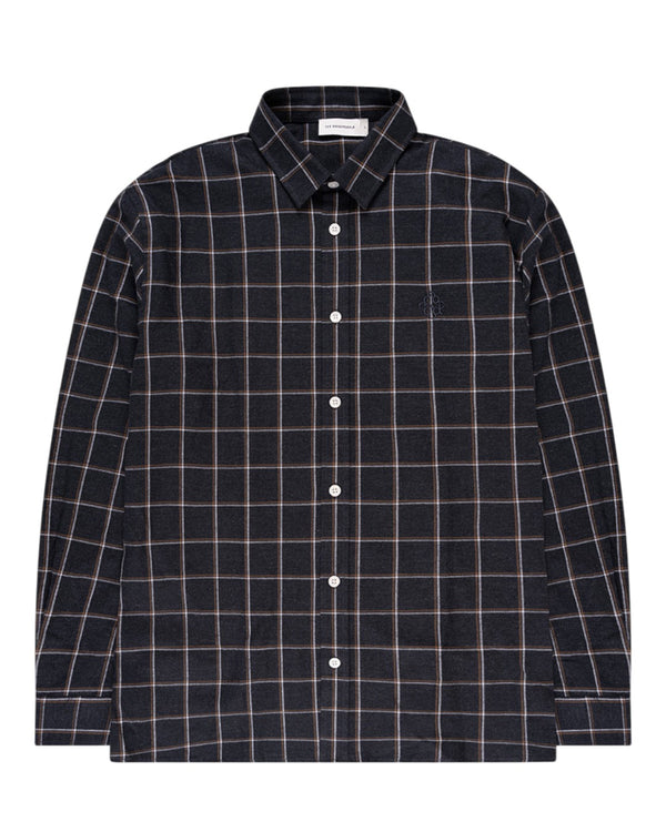 The GoodPeople Seinfield Flannel Ruithemd Donkergrijs vooraanzicht