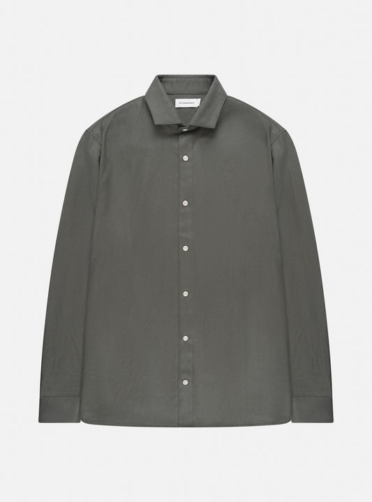 The GoodPeople Storm grijsgroen hemd in Dark Khaki, van voren