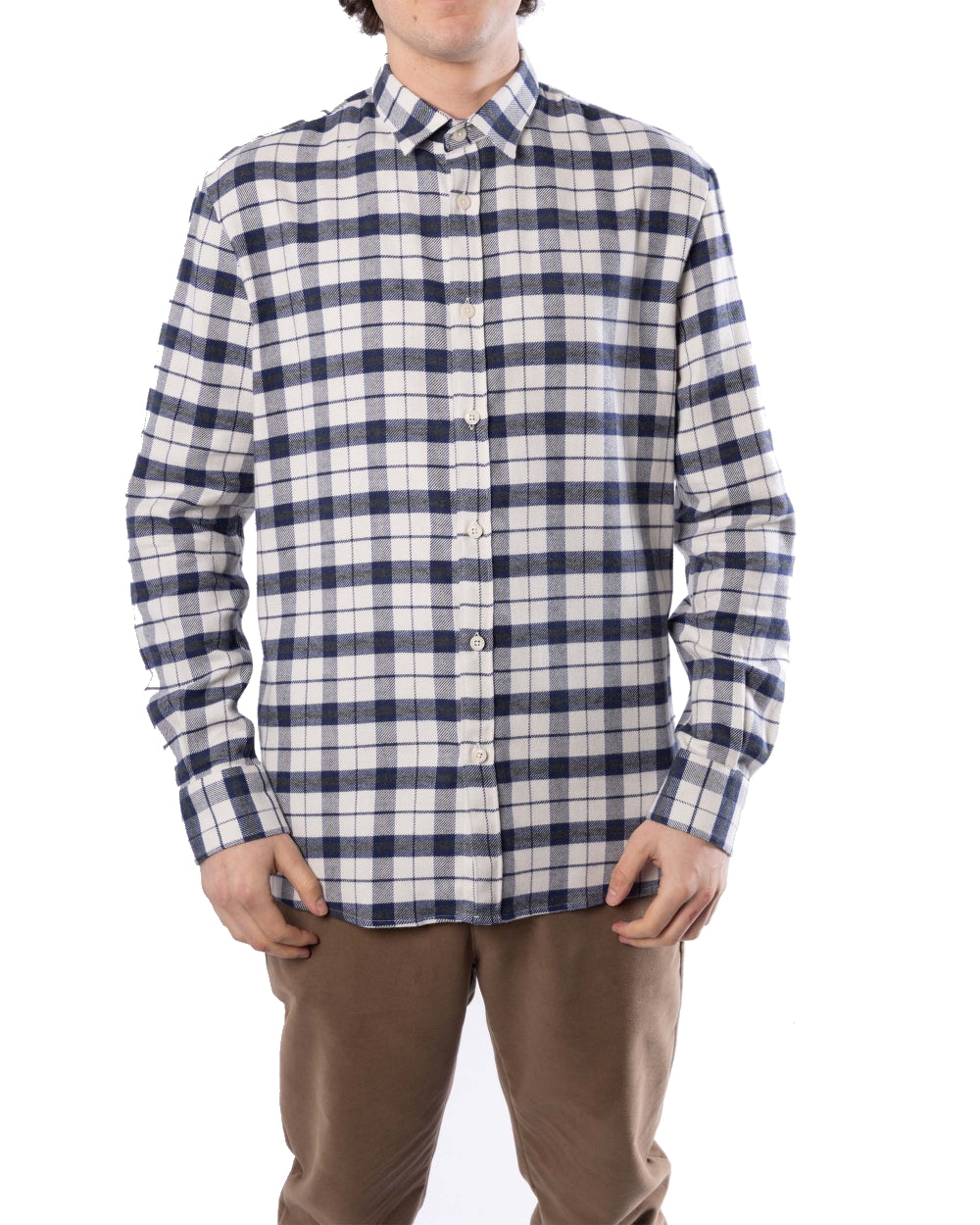The GoodPeople Stuard Hemd Off White Navy Melange - beeld 1