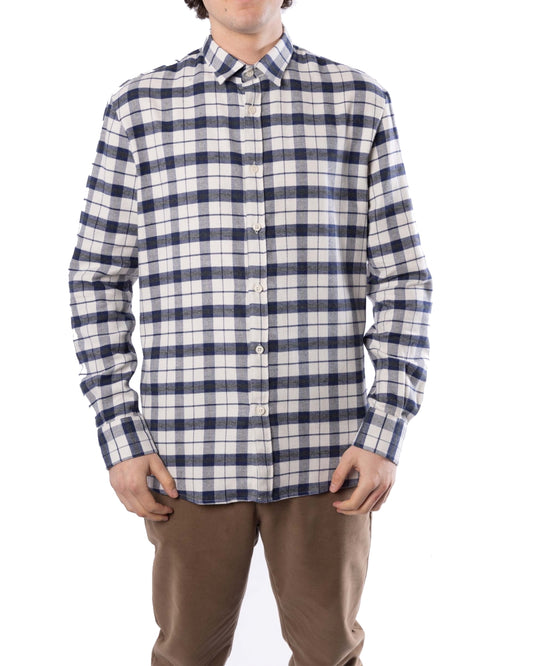 The GoodPeople Stuard Hemd Off White Navy Melange - beeld 1