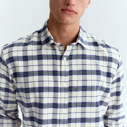 The GoodPeople Stuard Hemd Off White Navy Melange - beeld 2