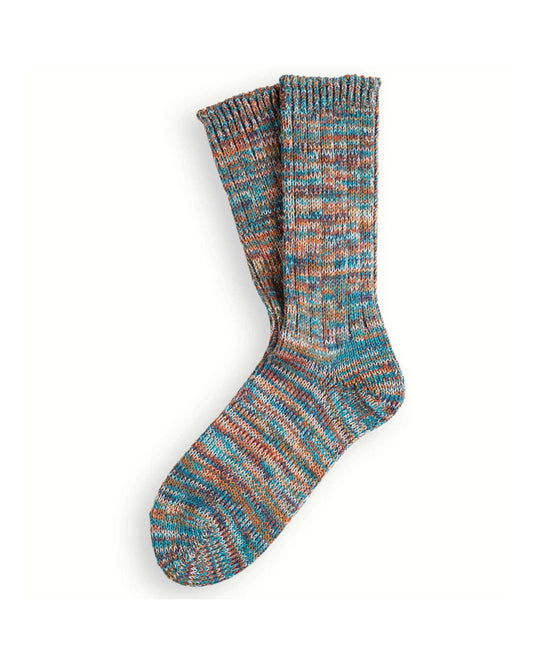 Thunders Love Forest Blue River sokken met blauwe en oranje melange, als paar uitgelegd