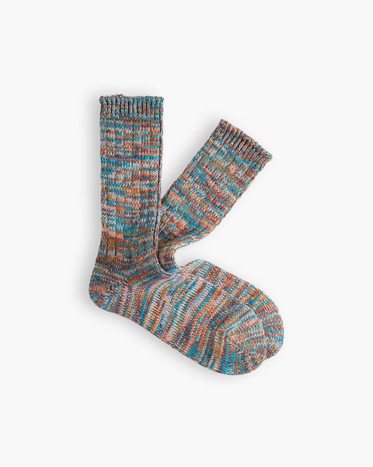 Thunders Love Forest Blue River sokken naast elkaar met de blauw-oranje kleurmenging zichtbaar