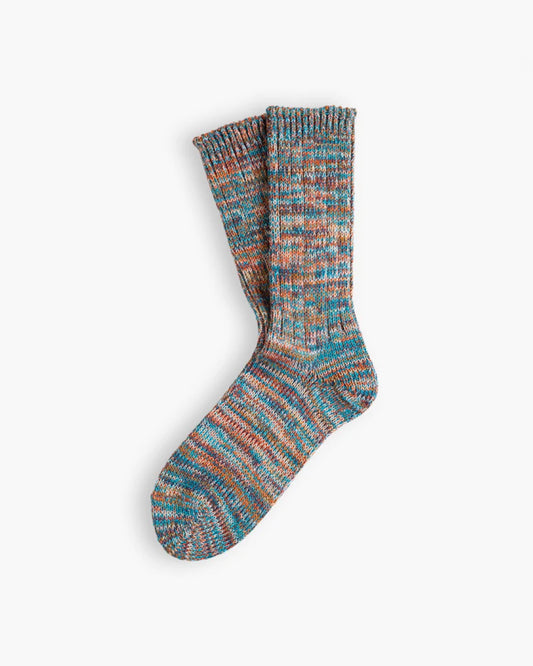 Thunders Love Forest Blue River sokken met blauwe en oranje melange, als paar uitgelegd