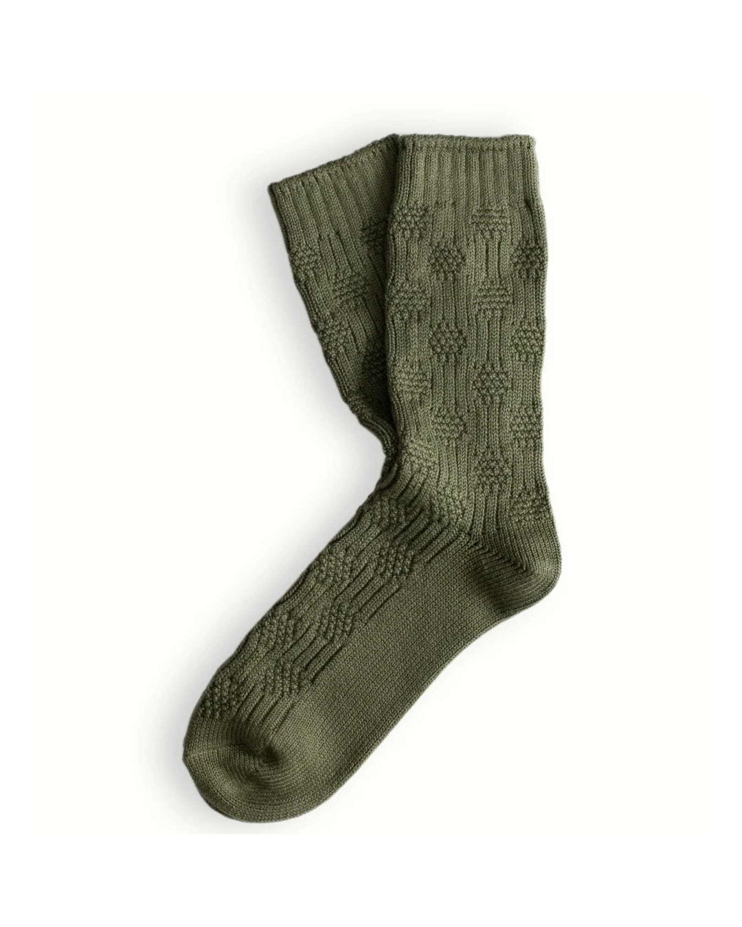 Thunders Love Link Duo Olive Green sokken als paar uitgelegd, met een ingebreid structuurpatroon