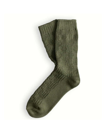 Thunders Love Link Duo Olive Green sokken als paar uitgelegd, met een ingebreid structuurpatroon