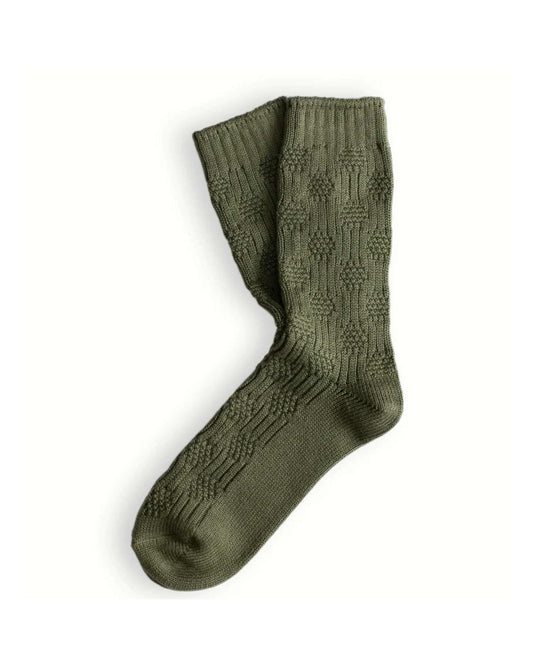 Thunders Love Link Duo Olive Green sokken als paar uitgelegd, met een ingebreid structuurpatroon