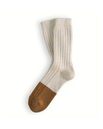 Thunders Love Marine White Camel sokken in ecru met camelkleurige tenen, als paar uitgelegd