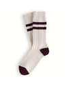 Thunders Love Racquet Club Classic Burgundy sokken in ecru met bordeaux strepen, hiel en teen, als paar uitgelegd