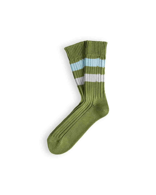 Thunders Love Urban Striped Green sokken in groen met lichtblauwe en witte strepen, als paar uitgelegd