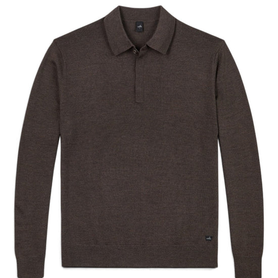 WAHTS Hall Extrafine Merino Polo Dark Brown Melange vooraanzicht