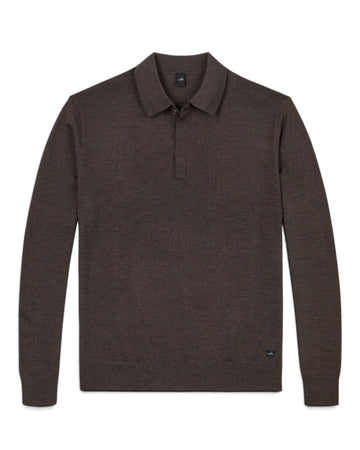 WAHTS Hall Extrafine Merino Polo Dark Brown Melange vooraanzicht