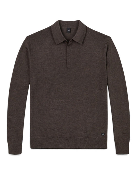 WAHTS Hall Extrafine Merino Polo Dark Brown Melange vooraanzicht