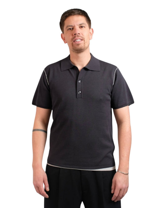 Black Comb Jonas Two Layer Knit Polo