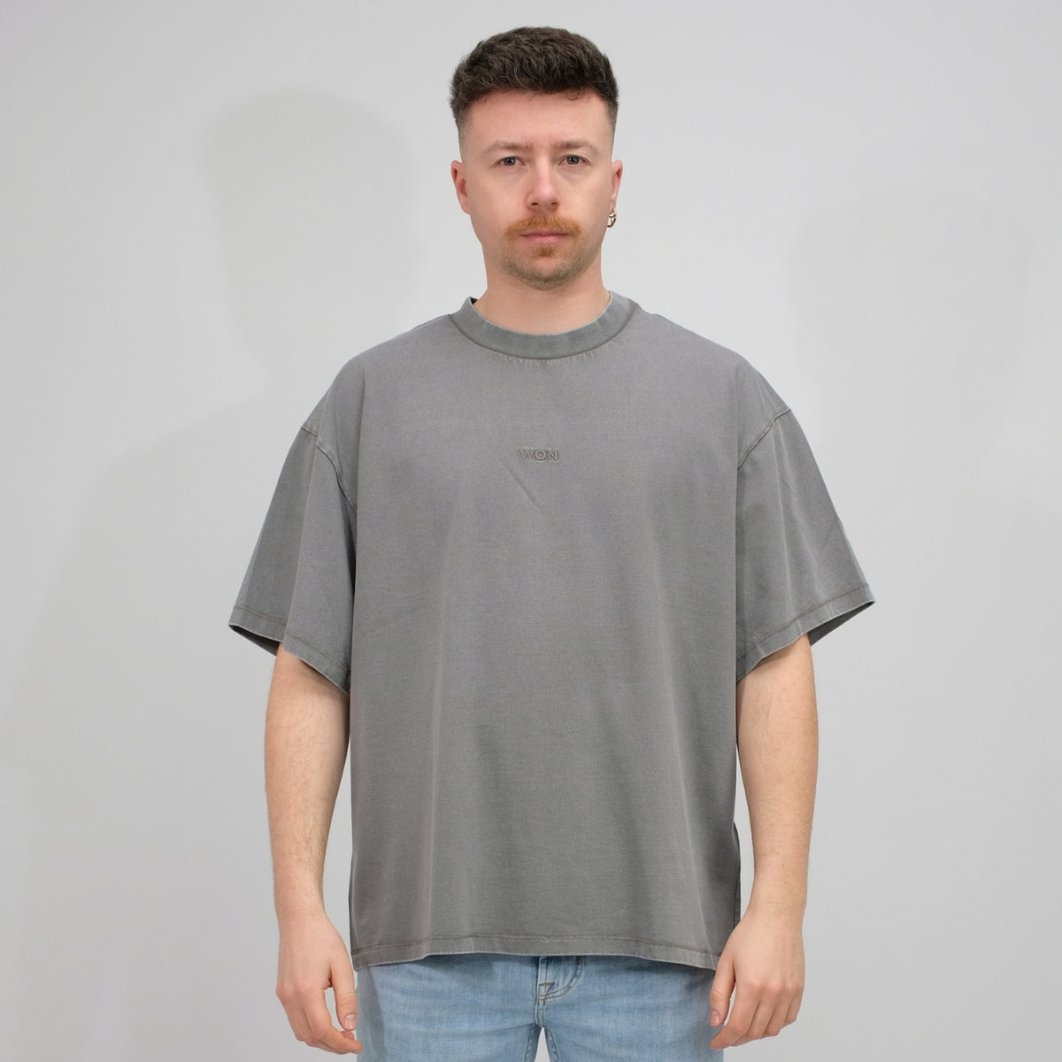 Won Hundred Washed Steel Grey Staff Boxy T-shirt – vooraanzicht