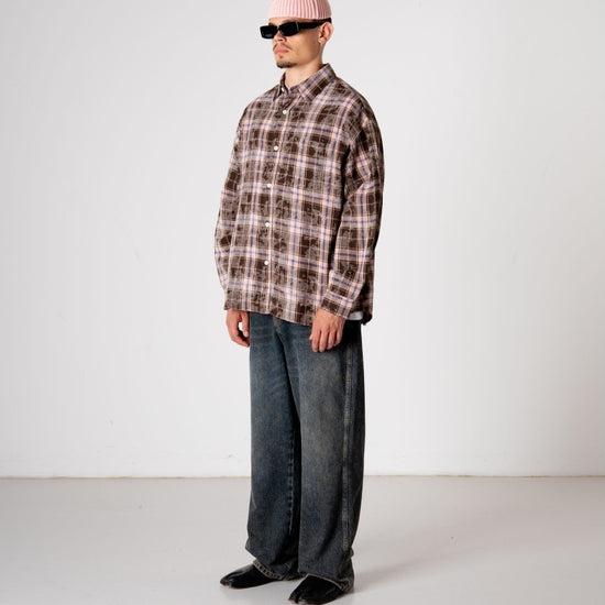 Woodbird WBJong Check Loose Fit Shirt Brown – productbeeld 4