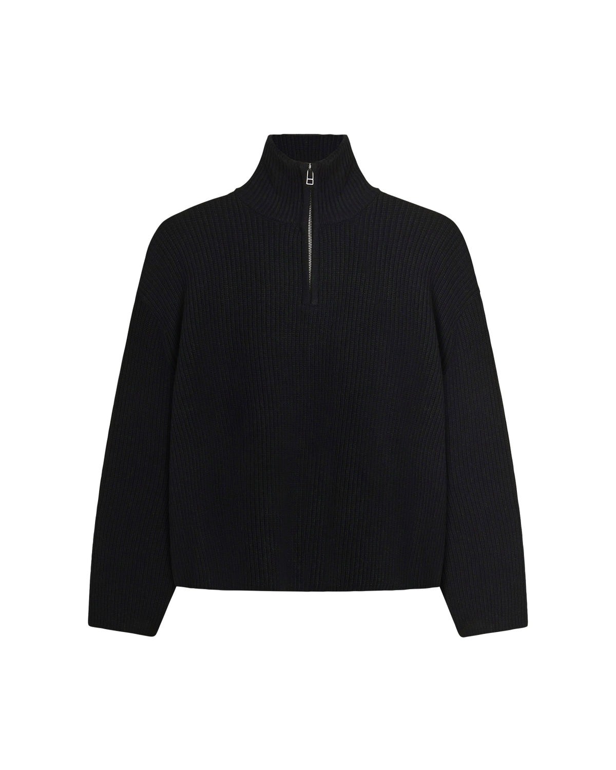 Woodbird Black WBLee Wool Blend Ribbed Knit Half Zip Pullover – vooraanzicht