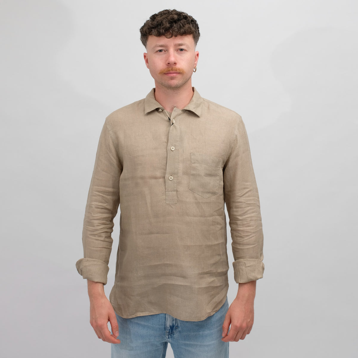 Xacus 417ML Linen Polo Shirt Beige Brown - productfoto 1