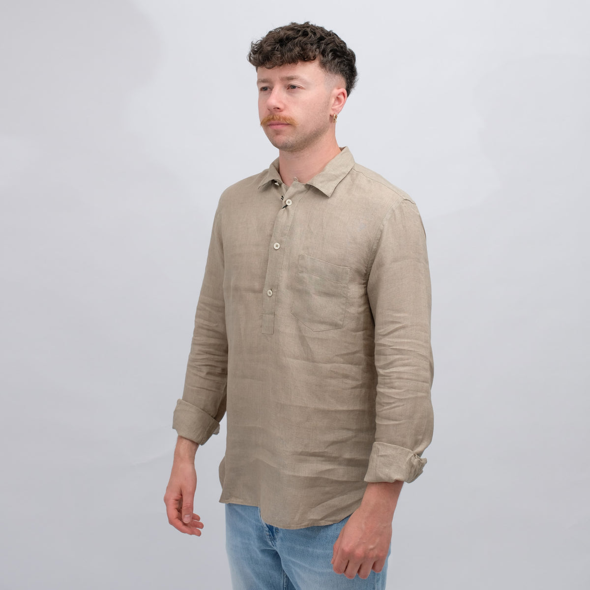 Xacus 417ML Linen Polo Shirt Beige Brown - productfoto 3