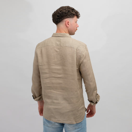 Xacus 417ML Linen Polo Shirt Beige Brown - productfoto 4