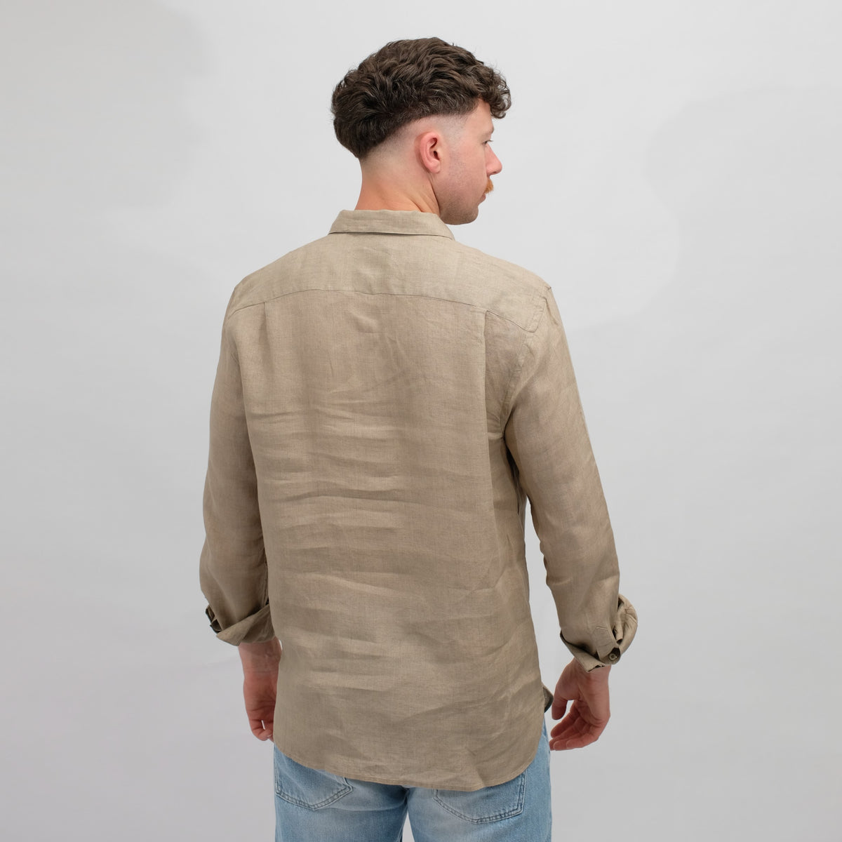 Xacus 417ML Linen Polo Shirt Beige Brown - productfoto 4