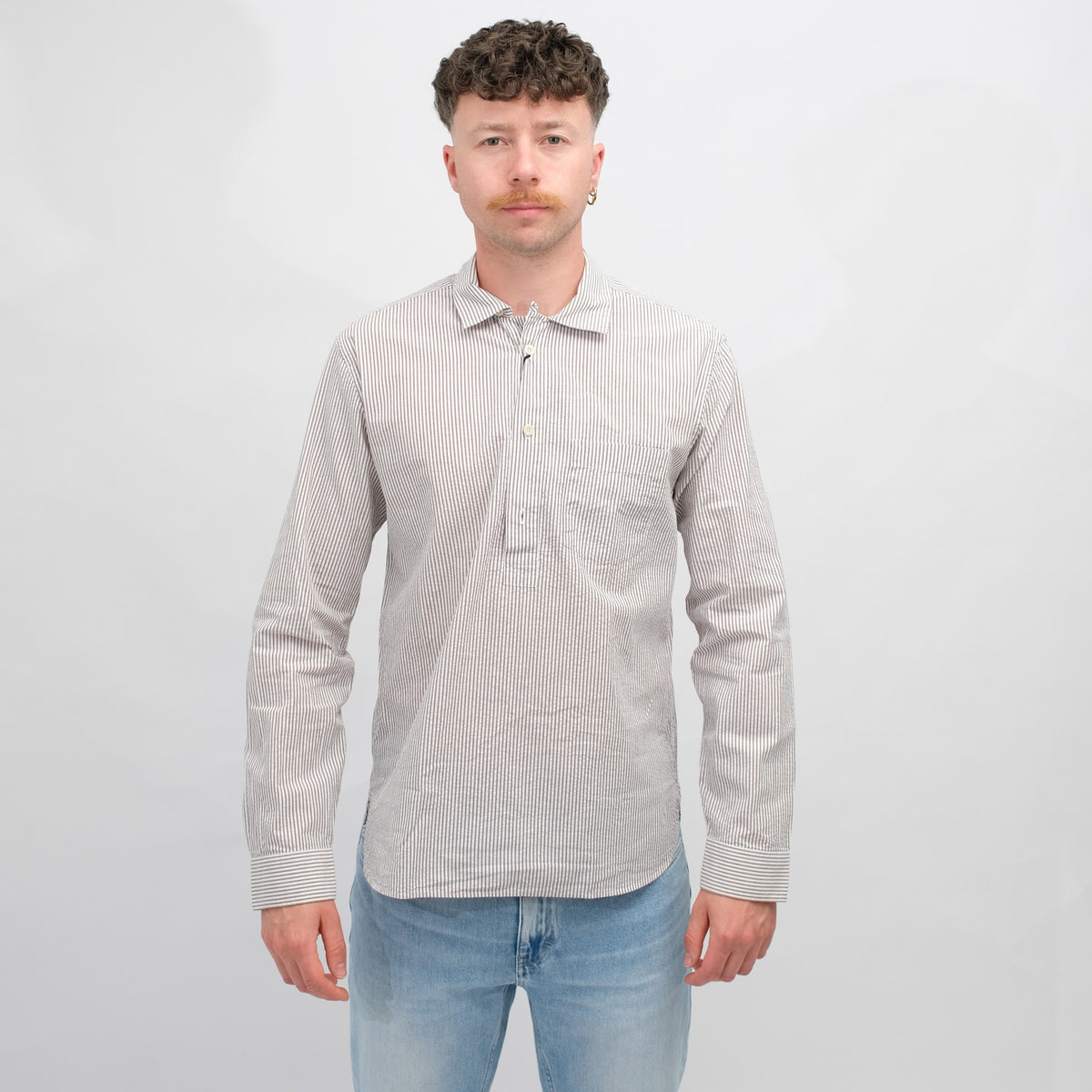 Xacus 417ML Seersucker Polo Shirt Brown Stripe – productbeeld 1