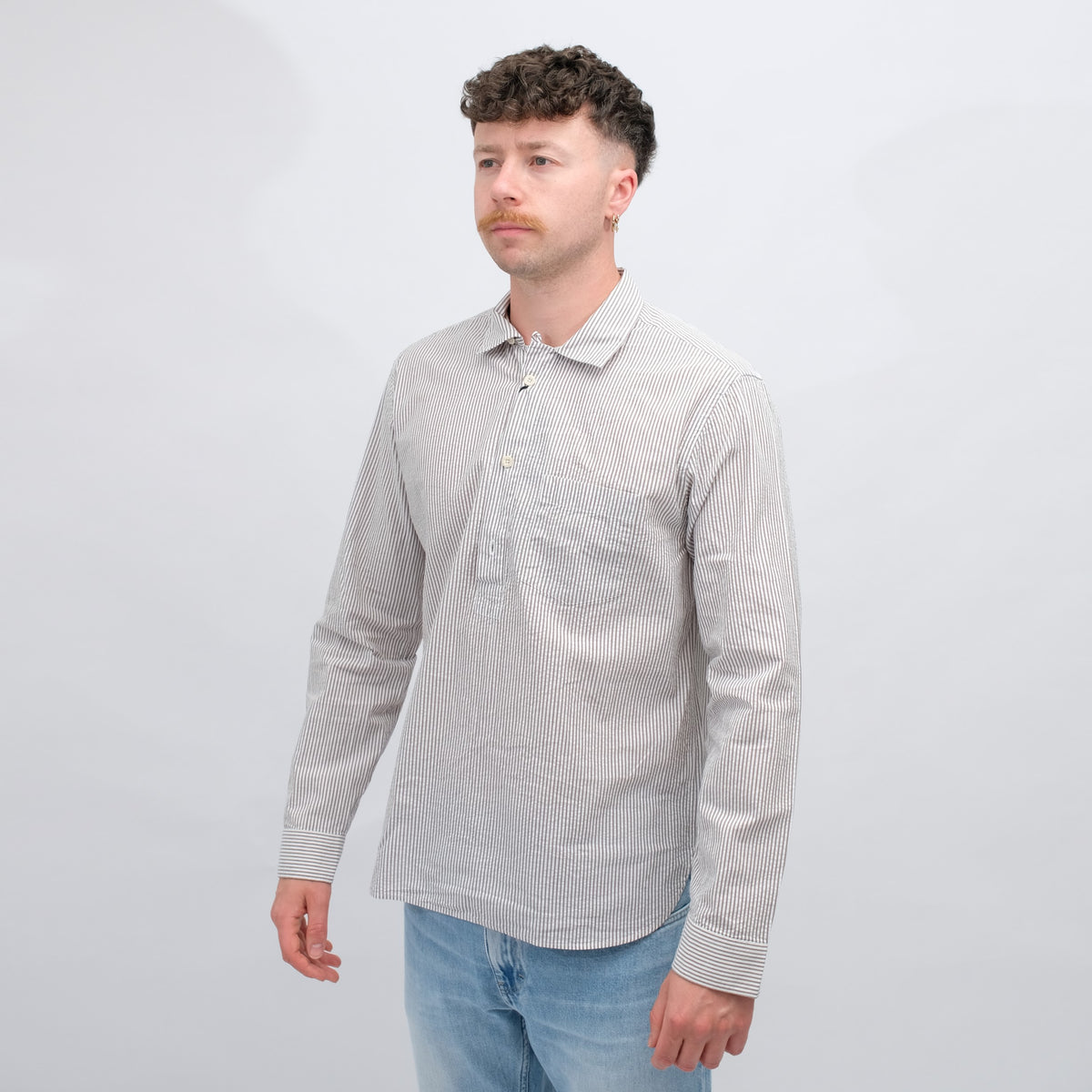 Xacus 417ML Seersucker Polo Shirt Brown Stripe – productbeeld 3