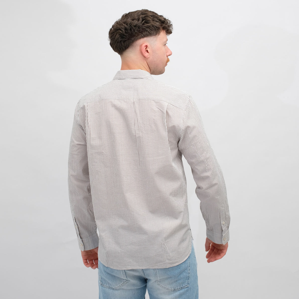 Xacus 417ML Seersucker Polo Shirt Brown Stripe – productbeeld 4
